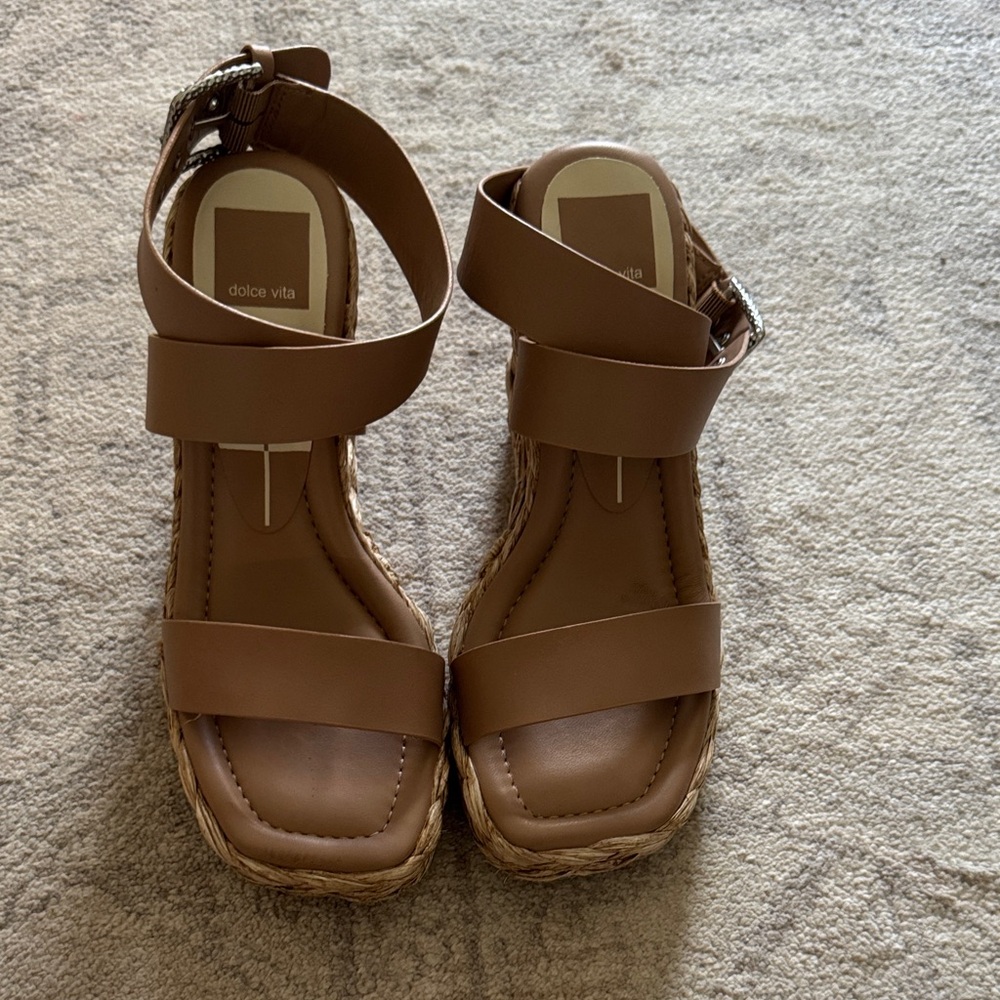 Dolce Vita Tan Leather Espadrille Wedge Sandals
